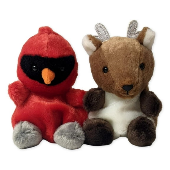 Set of 2 LOUIS CARDINAL & DASH REINDEER Palm Pals 5" Animal Plush, by Aurora