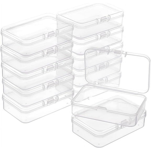 12 Packs Rectangle PP Plastic Container Box 3x2x0.8inch Bead Storage Organizer Box Dustproof Case with Hinged Lid for Cards Beads and Craft Supplies