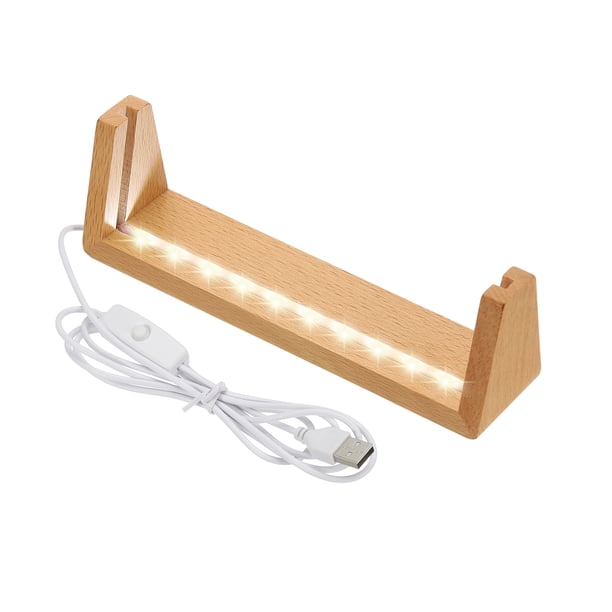 Base de luz LED de madera de 7 pulgadas Uxcell, soporte de exhibición de luz, lámpara de mesa iluminada, luz nocturna, luz blanca