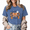 Blue-2, variant on Women's Boujee Leopard Bow T-Shirt - Glamorous Fall Graphic Tee, Retro Acid Wash Short Sleeve Top