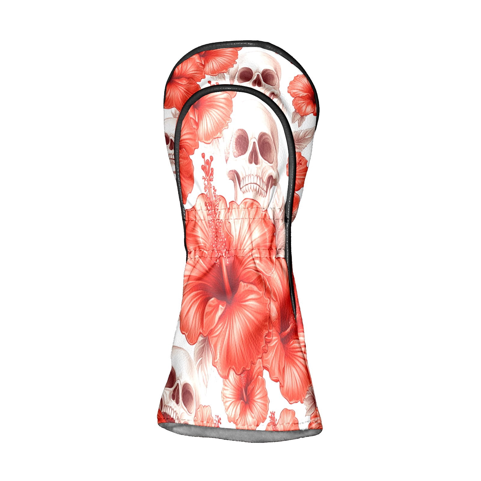 Golf Club Covers PU Leather Waterproof Head Covers for Fairway Woods Hybrids Hibiscus Flower Skull