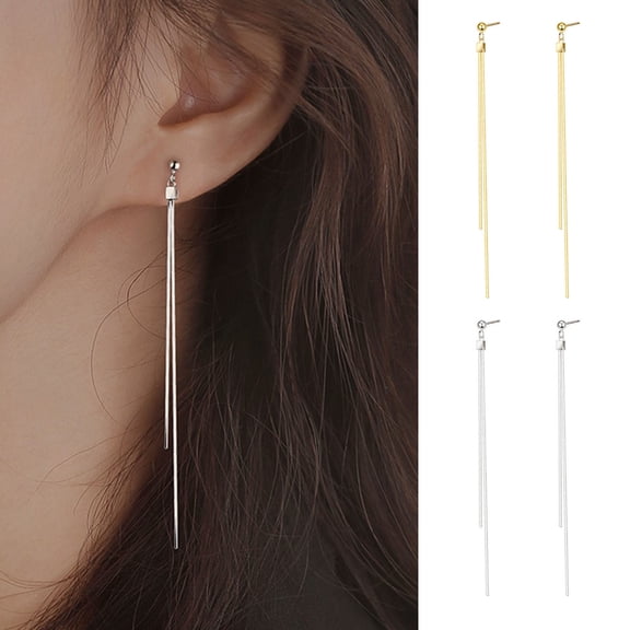 SmartBy 1 Pair Women Hanging Earrings Long Linear Tassel Alloy Electroplated Ear Jewelry Lady Prom Cocktail Party Dangle Earrings