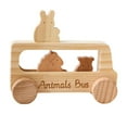 thumbnail image 2 of Juego de coche de madera con 3 figuras de animales, compacto, desarrolla habilidades finas, camión de empuje, juguete de madera para niños pequeños., 2 of 10