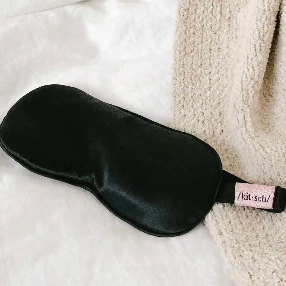 Kitsch Lavender Satin Sleep Eye Mask with Light Blocking, Black