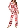 thumbnail image 3 of Renewold 2 PCS Hearts Button Pajama Set for Women, Valentine's Day Skin Friendly Indoor Home Sleepwear Athletic Clothing Fall Spring Winter Outfits Tops Size M,Buffalo Grid, 3 of 6
