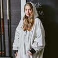 thumbnail image 4 of Nestl Wearable Blanket Hoodie, Oversized Hooded Blanket One Size Fits All, Reversible Plush Microfiber, Black/Ivory, 4 of 7