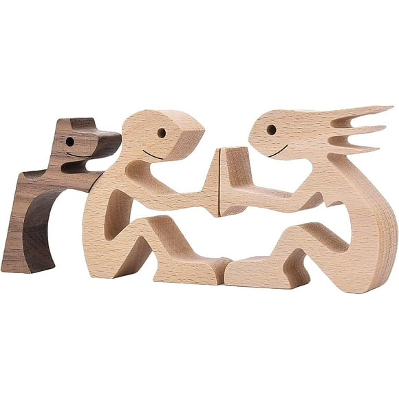 Couple Dog Wood Sculpture Home Decor Wood Crafts Statue Carving Ornaments for Bedroom Desktop Office Decoration