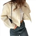 thumbnail image 3 of Chaqueta Informal de Larga con Cuello Redondo y Botones para Mujer, Color Liso. Albaricoque S, 3 of 8
