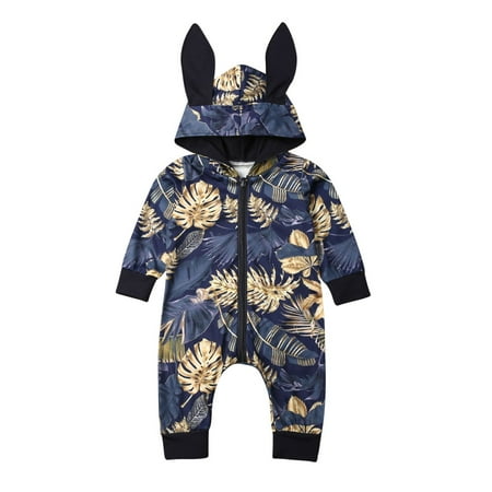 

Infant Kid Baby Girl Jumpsuit Rabbit 3D Ear Hooded Zipper Hooded Romper