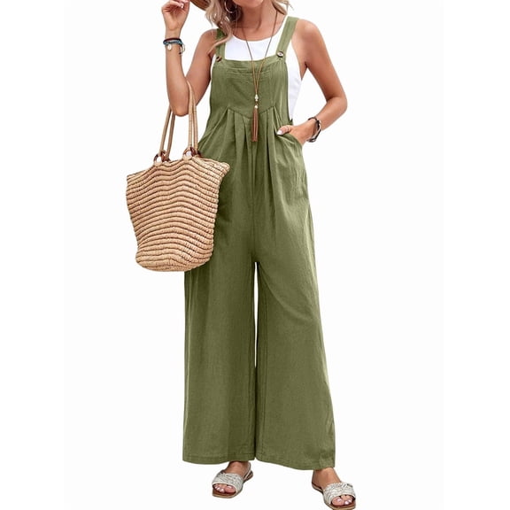 Women'S Bib Overalls Casual Loose Fit Jumper Adjustable Strap Wide Leg Jumpsuits with Pockets Green XL