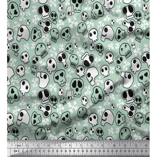 Soimoi Modal Satin Fabric Crossbone & Skull Halloween Print Fabric by The Yard 42 Inch Wide