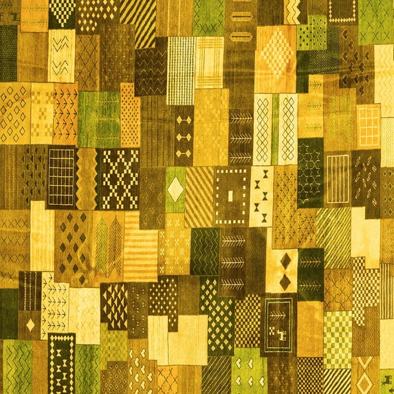 Ahgly Company Machine Washable Indoor Square Checkered Yellow Modern Area Rugs, 3' Square