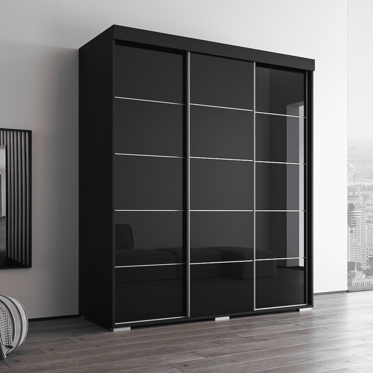 Aria 3 Door 71 Wide Modern High Gloss Wardrobe Armoire Black Walmart
