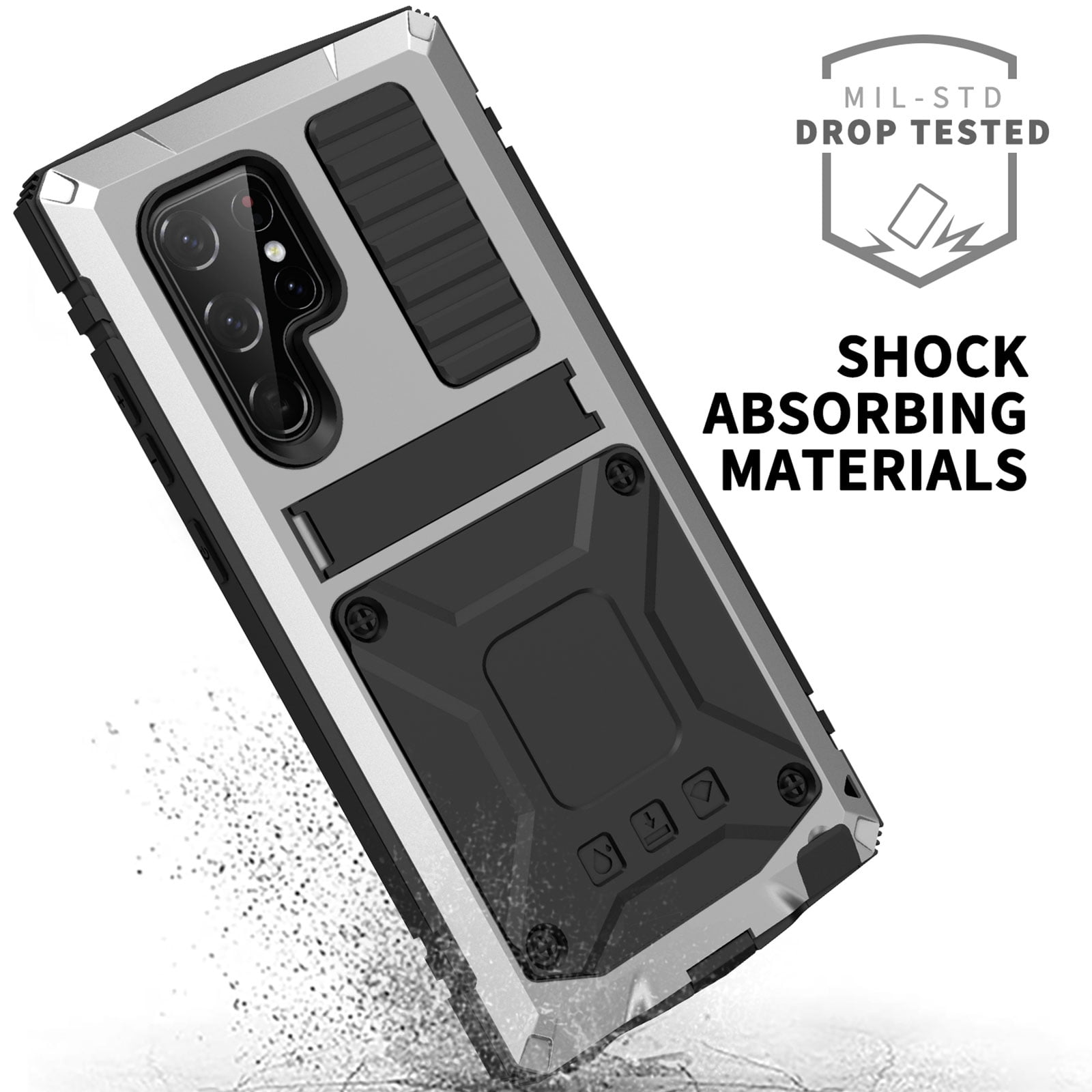 Samsung S22 Ultra Rugged Full-Body Case, Metal Bumper Built-in Screen Protector&Kickstand,Dustproof Drop-Proof,Full Body Protection Heavy Duty Military Cover For Samsung Galaxy S22 Ultra, Silver
