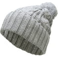 thumbnail image 2 of Light Gray Slouchy Cable Knit Pom Pom Beanie Winter Cap Chunky Skull Hat Ski Kinit Warm New, 2 of 3