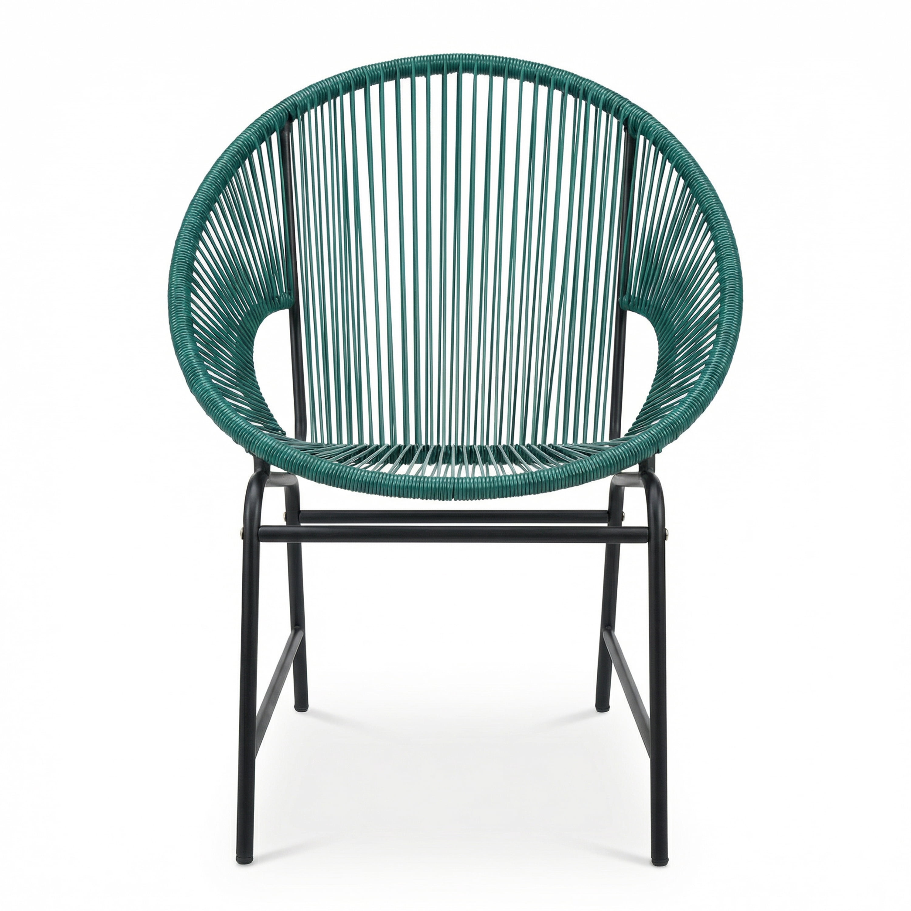 Modern Outdoor Woven Basket Club Chairs with PP Rattan and Iron Frame, Teal, Set of 2
