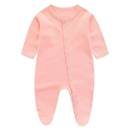 

LNWUY Spring Autumn and Winter Boys and Girls Baby Long-Sleeved Trousers Young Children s Jumpsuit Solid Color Round Neck Button Casual Baby Jumpsuit Romper Pink 0 Months
