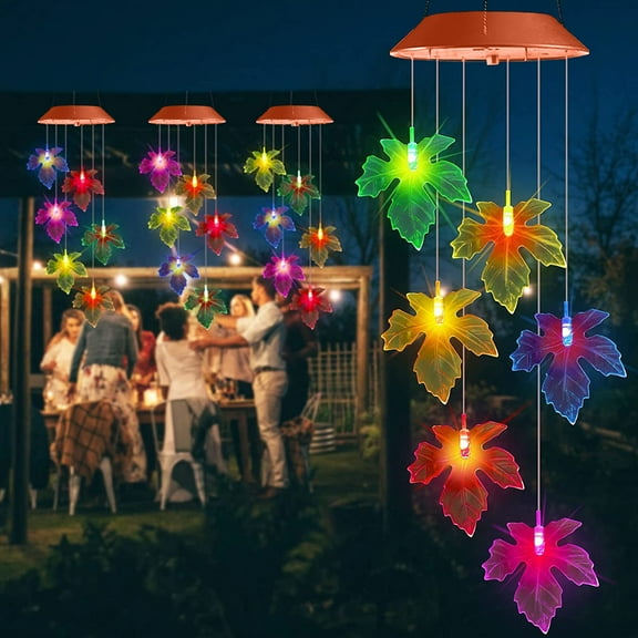 Swiftyle 1-3 Sets Solar Wind Gift Chimes Color Changing Maple Leaf Wind Chime LED Mobile Wind Chimes Waterproof Outdoor Wind Chime Lights Fo r