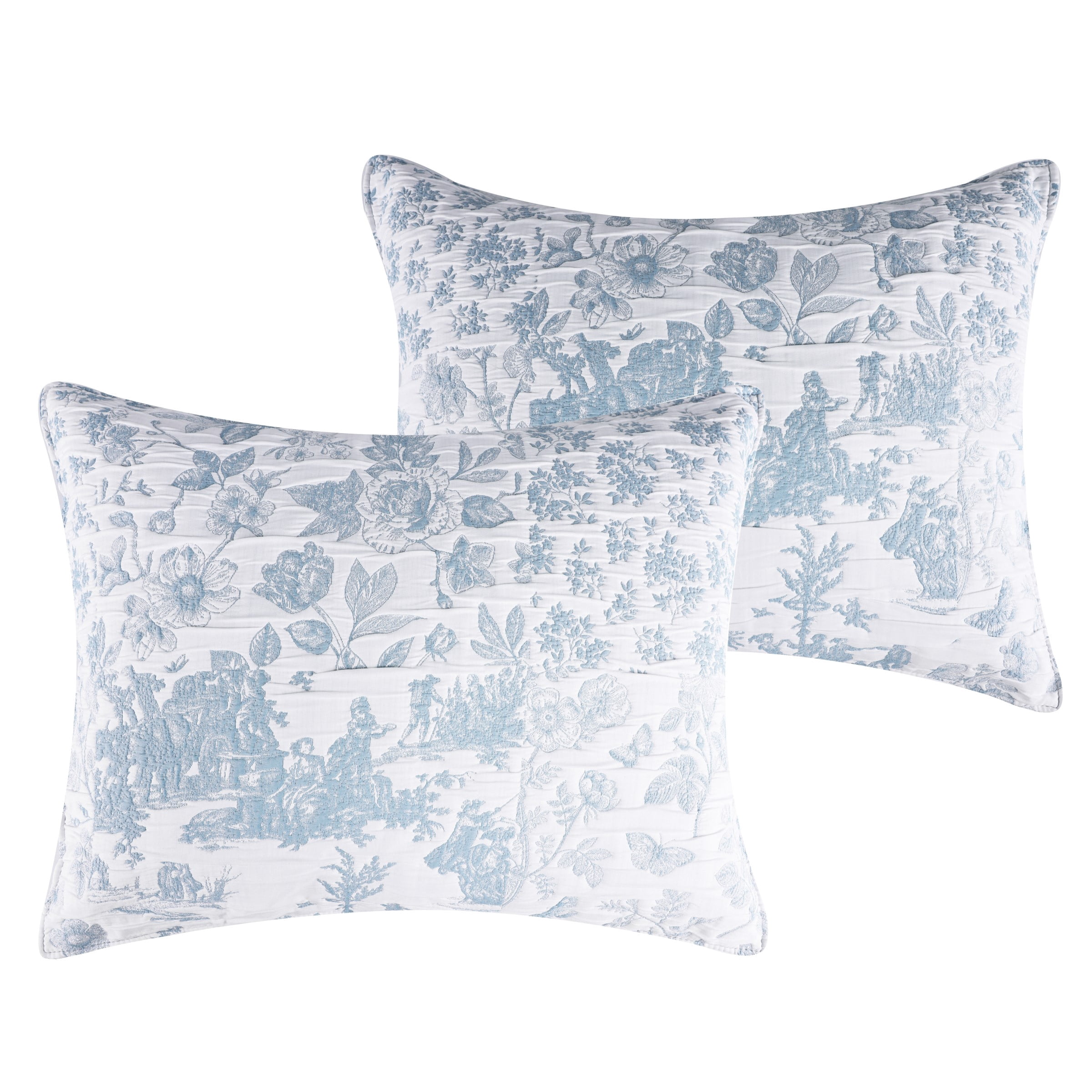 Greenland Home Fashions Patchwork Toile Blue Jacquard Woven Pillow Sham, Adult, King