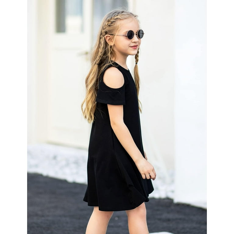 Oudiya Girl s Swing Dress Summer Solid Off Shoulder Short Sleeve