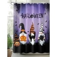 thumbnail image 2 of Gnomes Halloween Shower Curtain, Purple Pumpkin Black Cat Bat Bathroom Decor Curtains Set with Hooks, Waterproof Fabric Home Accessories， Stall 36 X 72 Inch, 2 of 6