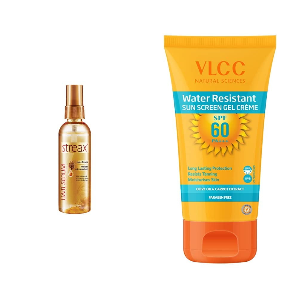 Streax Hair Serum, 100ml and VLCC Water Resistant Sunscreen Gel Creme, SPF  60, 100g 