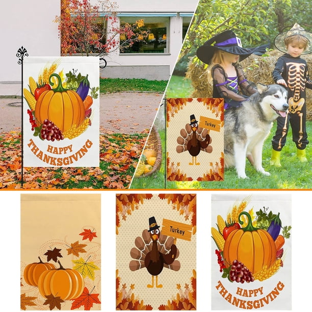 Bandera de Jardín Vertical de Doble Cara con Diseño de Calabaza y Juegos de Otoño para Patio, Acción de Gracias y Decoración Al Aire Libre.