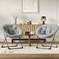 thumbnail image 2 of Silla Tipo Platillo Plegable XL - Sillón Luna Tapizado en Piel Sintética Gris con Patas Doradas y Estructura Metálica - Asiento Amplio para Sala, Dormitorio o Rincón de Lectura, 2 of 8