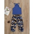 thumbnail image 3 of JBEELATE Infant Kids Baby Girl 2Pcs Clothes Set Sleeveless Letter Printed High Neck Halter Tops with Camouflage Long Pants, 3 of 6