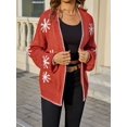 thumbnail image 2 of Women'S Long Sleeve Snowflake Pront Cardigan Knit Sweater Open Front Coat Orange S, 2 of 8