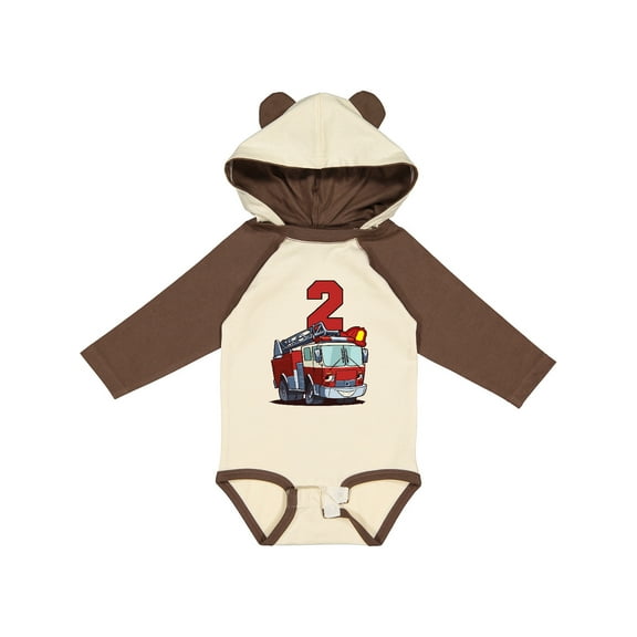 Inktastic 2nd Birthday Fire Truck Boys or Girls Long Sleeve Baby Bodysuit
