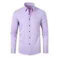 thumbnail image 2 of Lroveb Mens Dress Shirts Non Ironing Elastic Men's Long Sleeved Shirt Lapel Solid Color Button Shirt Purple, 2 of 3