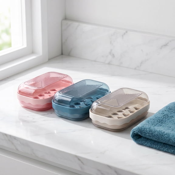 3 Pack Travel Bar Soap Container(Pink,Blue,Beige), Leakproof with Lid, Portable Box/Dish – Perfect for Camping, Gym, Bathroom