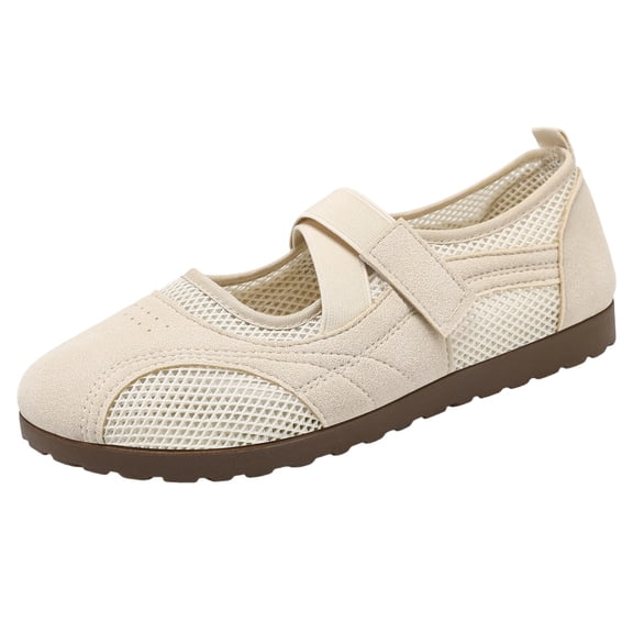 Hurxie Mary Jane Sneakers Shoes for Women Comfortable Ballet Flats Slip On Casual Dressy Flat Shoes Non-Slip for Office Party Daily Wear Beige