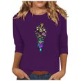 thumbnail image 2 of TrendVibe365 Mardi Gras Womens Plus Size Tops 3/4 Sleeve Crew Neck Polyester Casual Mask Printed Mardi Gras Celebrations Blouse Tops for Mardi Gras Event Purple 3XL, 2 of 5
