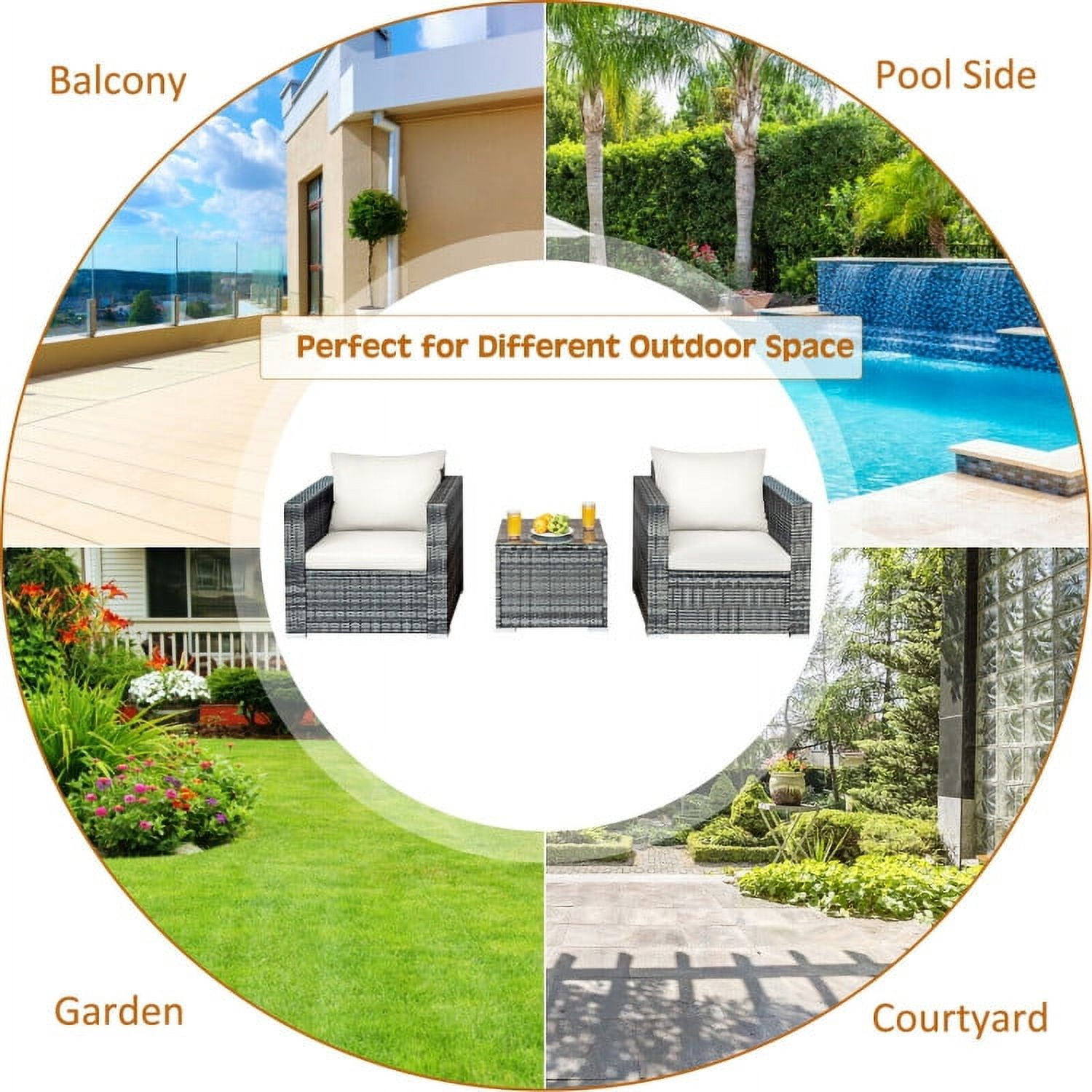 Aimee Lii 3 Pcs Patio Rattan Furniture Bistro Sofa Set with Cushioned, Modern Patio Furniture, White Aimee Lii 3 Pcs Patio Rattan Furniture Bistro Sofa Set with Cushioned, Modern Patio Furniture, White