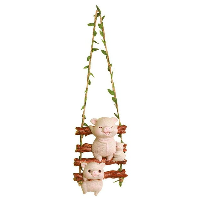Figura de cerdo de resina, adorno decorativo de regalo con cuerda colgante, estatua de animal para jardín, escultura colgante para patio exterior e