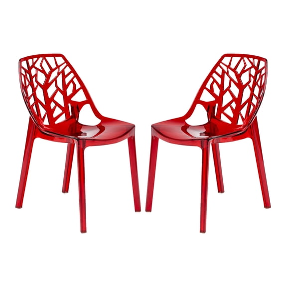 LeisureMod C18TR2 32 x 17.25 x 21.50 in. Modern Cornelia Dining Chair, Transparent Red - Set of 2