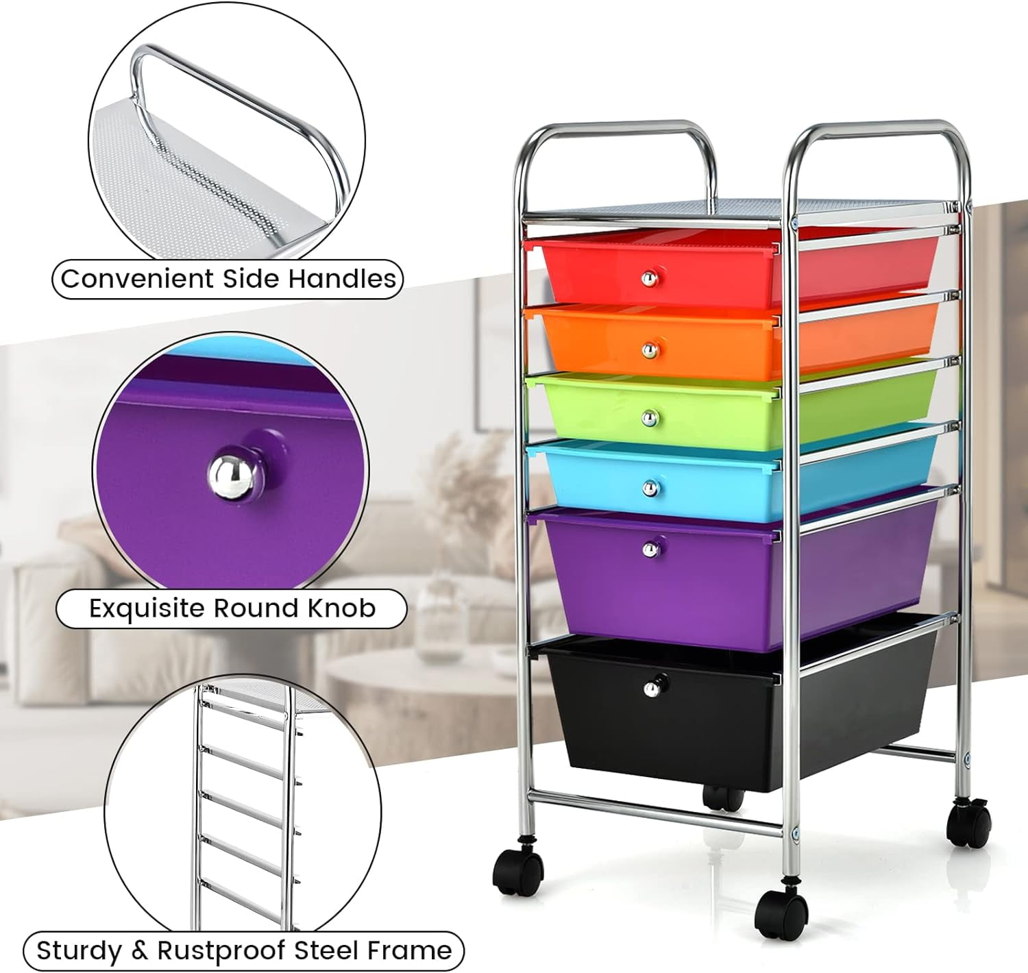 Gymax Rolling Storage Cart Tools Scrapbook Paper Office School Organizer W/ 6 Drawer