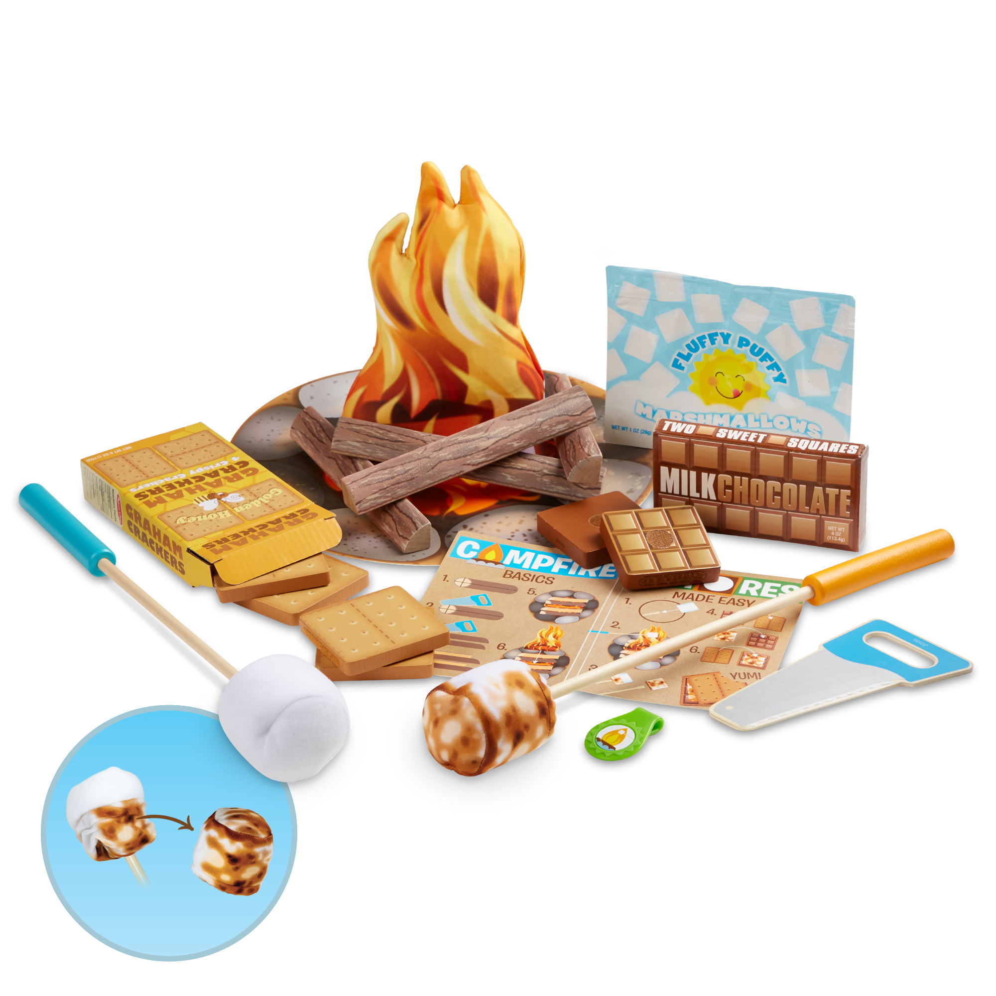 FULL SET Handmade Felt Campfire Fire Logs Rocks Marshmallow Children's Play Gift 
