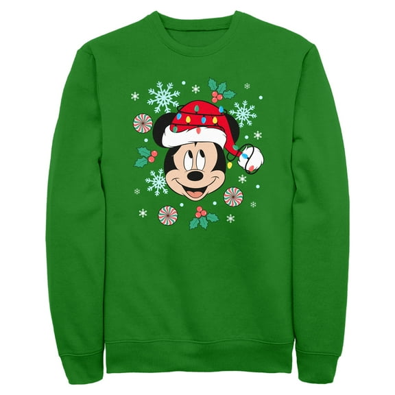 Mens Mickey & Friends Christmas Hat Ornaments Mouse Portrait Sweatshirt