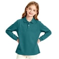 thumbnail image 6 of Girls School Uniform Long Sleeve Polo Shirt Kids Collared Golf Pique Polo Shirts Back to School Fall Clothes Army Green,2-3 Years, 6 of 8