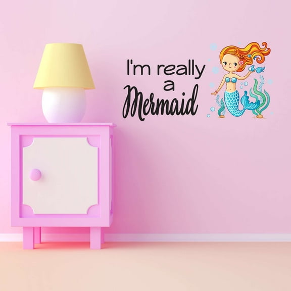 I'M Really A Mermaid Cute Starfish Fish Wishes Mermaids Vibes Seahorse Statfish Princess Fish Queen Sweet Dreams Bedtime Unicorn Lovely Dream Wall Decal Sticker - Size: 20 In X 10 In