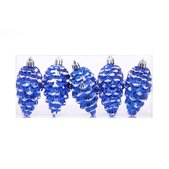 Pinecone Christmas Ornaments, Electroplated with Frosted Snow Detailing, Set of 5 Hanging Baubles for Tree Wreath and Holiday Decor