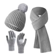thumbnail image 1 of Winter Knitted Wool Scarf Hat Gloves Set Warm Velvet Padded Accessories for Cold Weather, 1 of 3