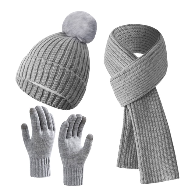 Winter Knitted Wool Scarf Hat Gloves Set Warm Velvet Padded Accessories for Cold Weather