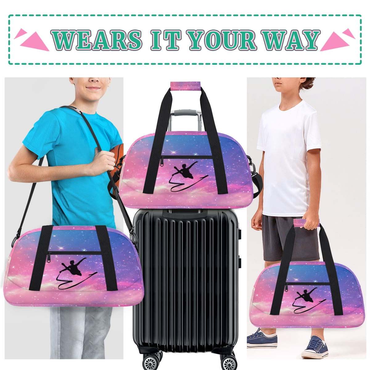 Qzjjjmy Dance Gymnastics Bag for Girls Duffle Bag Dance Travel and Gymnastics Tote Bag for Kids