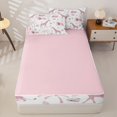 thumbnail image 4 of Castle Fairy Animal Lion Elephant Giraffe Zipper Full Size Comforter Sets with Fitted Sheet and 2 Pillowcases,Tropical Palm Tree Leaves Zipper Bedding Set,Light Pink White,Pink Reversible,4pcs, 4 of 6