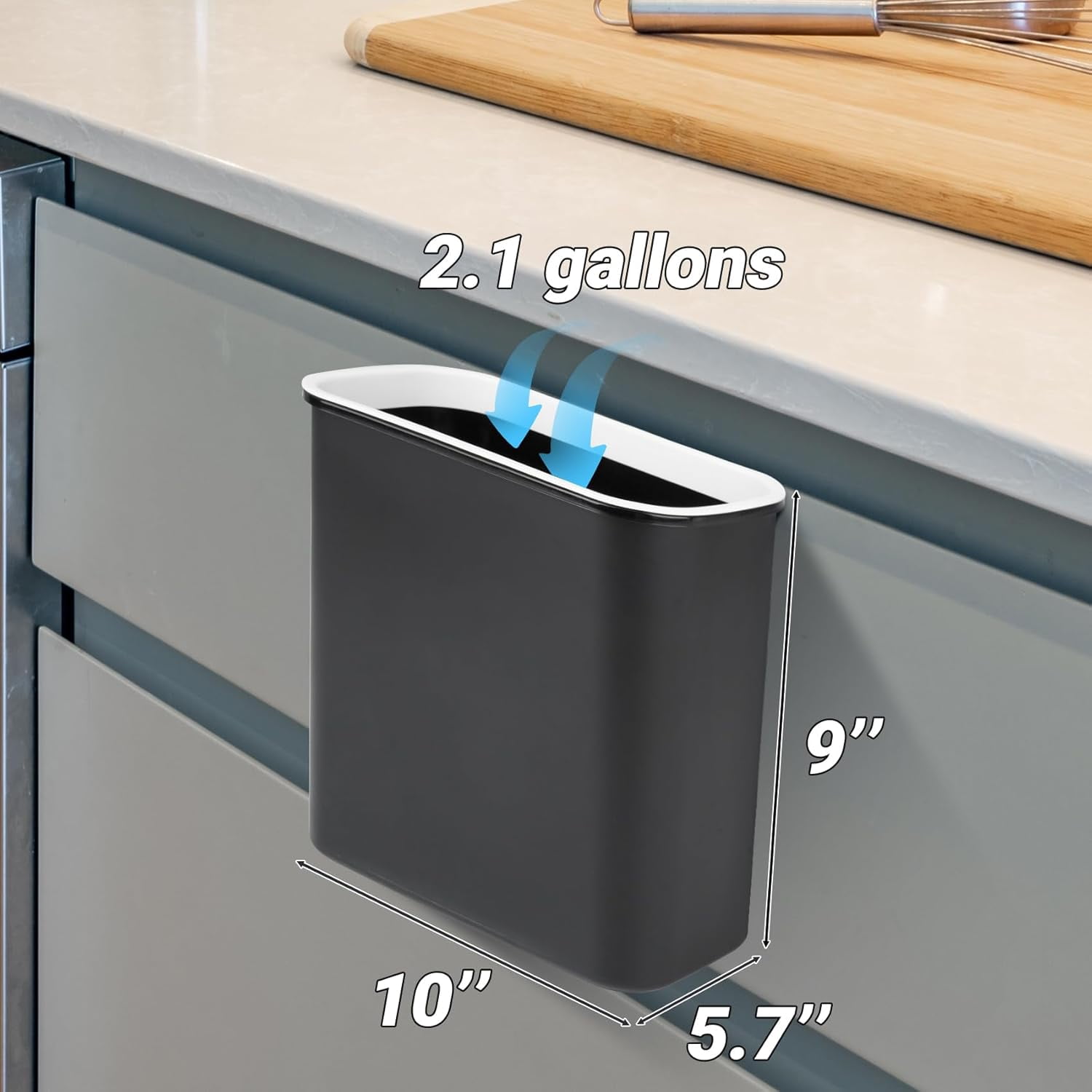 AINUO Magnetic Hanging Trash Can, 2.1 Gallon Plastic Garbage Container, Multi-Function BBQ Grill Utensils Organizer Holder for Kitchen, Bedroom, Bathroom, Camping & Grills