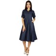 thumbnail image 4 of Bimba Robe Chemise en Chambray à Boutons pour Femmes avec Poches, Col Décontracté, 4 of 9